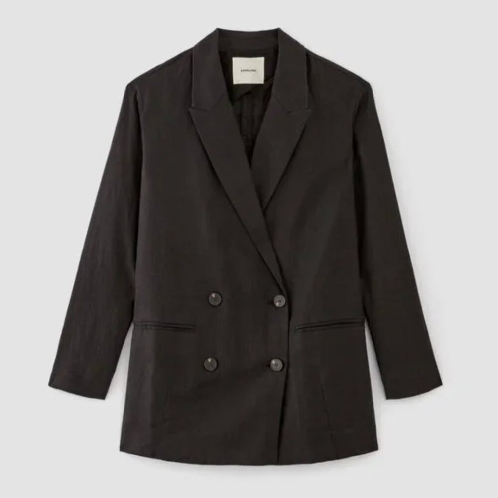 NEW Everlane The Linen Double Breasted Blazer Womens 00 Black